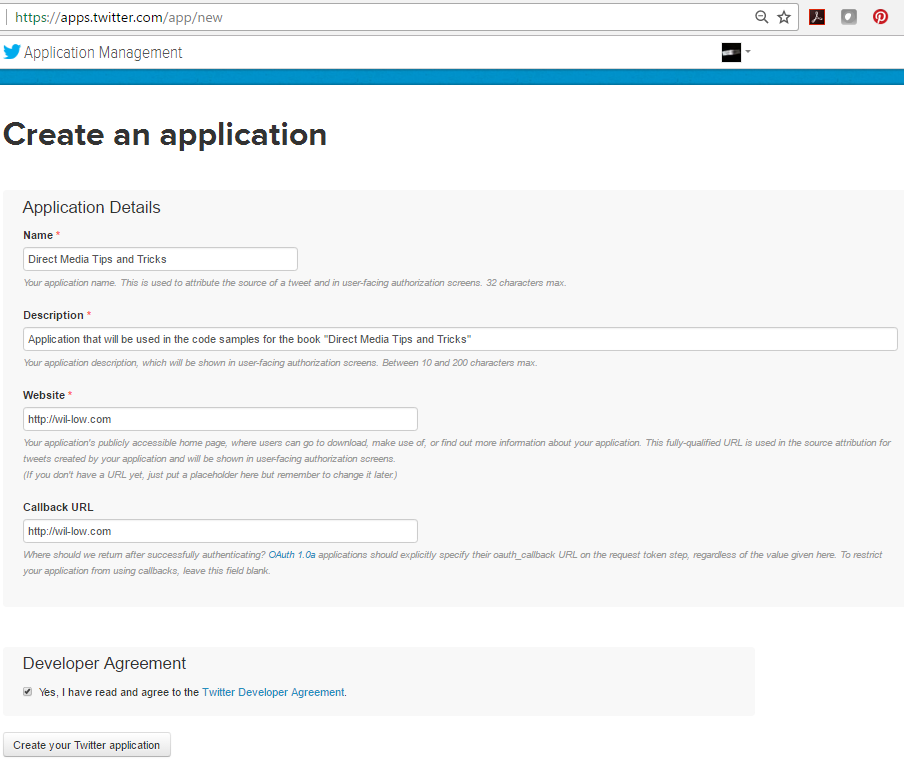 Create a Twitter application