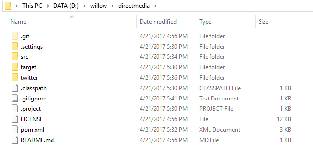 Folder structure of my DirectMedia application (Java)