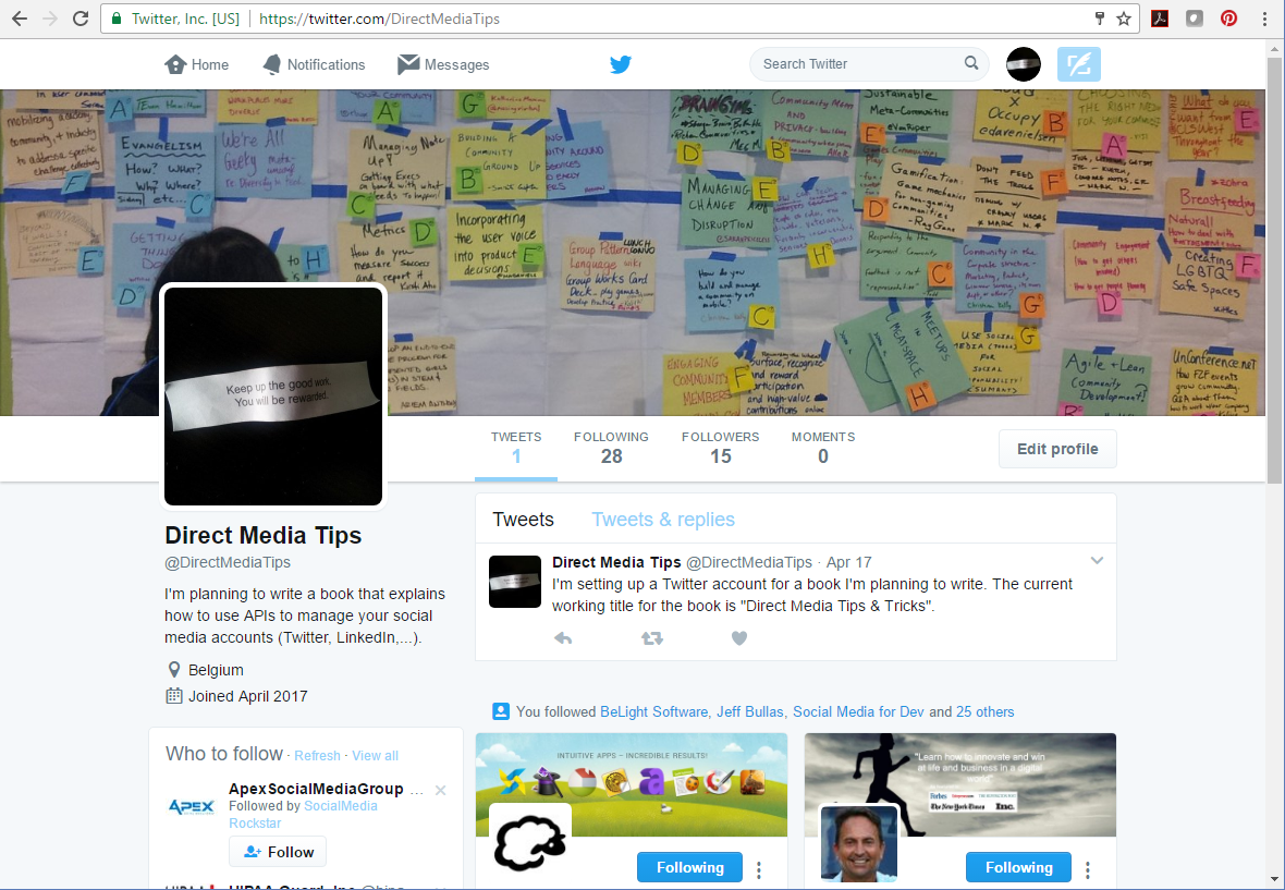 The "DirectMediaTips" account on Twitter