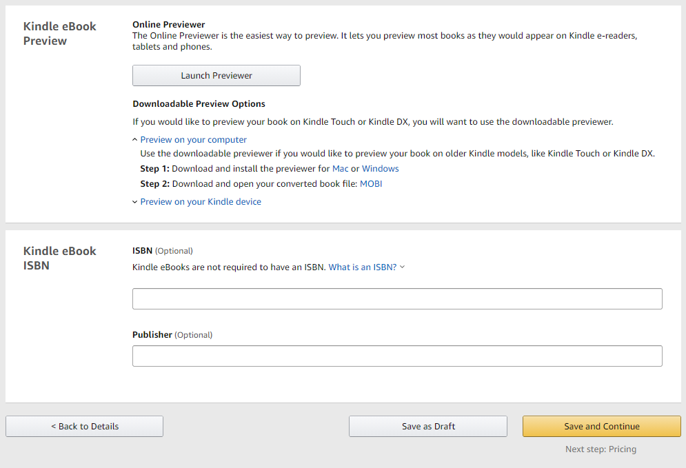 Amazon KDP eBook publishing: Step 2