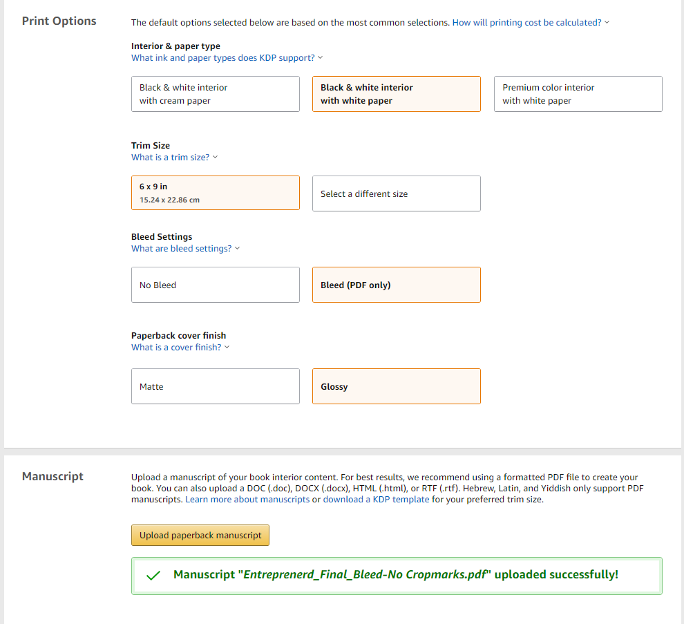 KDP Paperback: Step 2