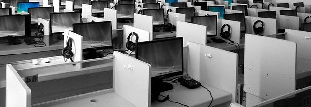 Repetitive cubicles in an office room